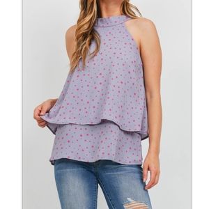 MITTOSHOP Lilac and Pink Star Ruffle Top
